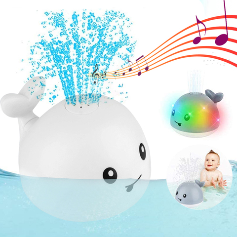 Jouets de bain bébé pulvérisation d'eau baleine lumière LED jouets de bain pour enfants électrique baleine Induction eau Spay balle salle de bain baignoire jouets ► Photo 1/6