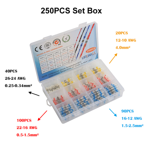 100/60/50 pièces Mixtes Thermorétractable Sordering Bornes Imperméable de Douille de Soudure De Tube De Fil Électrique Isolé Connecteurs Bout À Bout Kit ► Photo 1/6