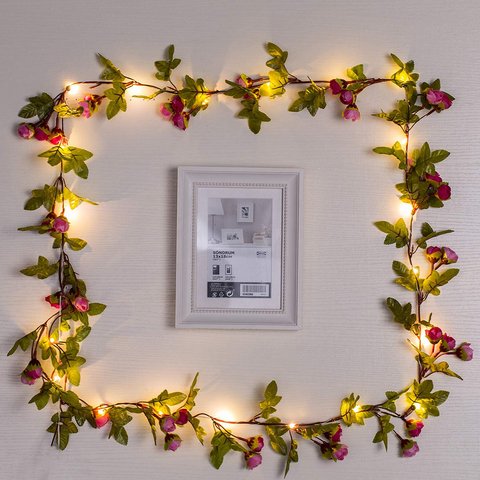 2 M/5 M/10 M Rose fleur vigne LED guirlande de noël fée chaîne lumières à piles en plein air pour mariage jardin fête décor ► Photo 1/6