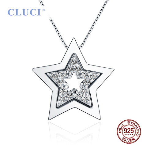 CLUCI – pendentif en argent Sterling 925 en forme de Double étoile pour femmes, collier, fabrication de bijoux, breloques en Zircon uniquement, DP001SB ► Photo 1/5