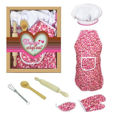 Couleur rose filles semblant jouer gâteau cuisson tablier mitaine rouleau à pâtisserie formation cuisson ménage ensemble enfants jeu interactif jouet ► Photo 1/5