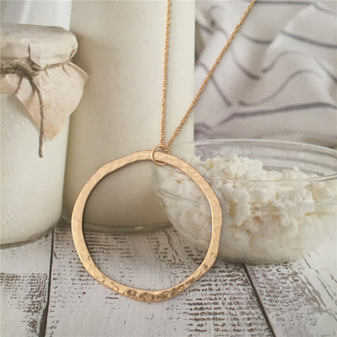 Collier Long avec pendentif en grand cercle, collier Long, Simple, pendentif en or, à la mode, pendentif en forme de médaillon en or ► Photo 1/6