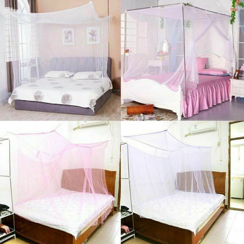 2022 plus récent princesse dentelle auvent moustiquaire quatre coin poste insecte répulsif sans cadre pleine reine King Size lit moustique ► Photo 1/6