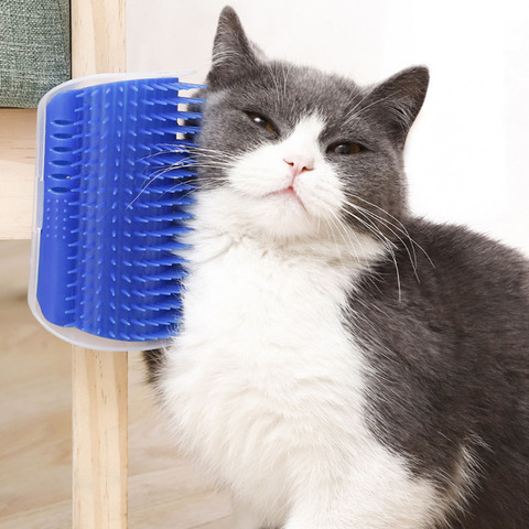 Brosse de massage d'angle mural pour chat, pour un auto-toilettage de vos animaux de compagnie, effet grattage, garni d'herbe à chat pour plus de stimulation ► Photo 1/6