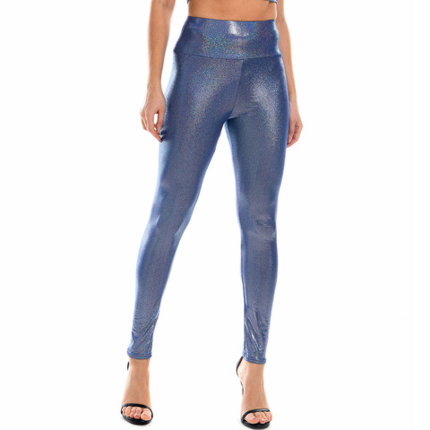 Femmes brillant métallique holographique Leggings Sexy taille haute élastique en cuir PU pantalon maigre cheville longue gothique Leggings ► Photo 1/6