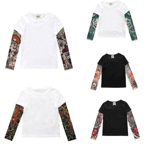 Garçon vêtements coton T-shirt à manches longues enfants t-shirts nouveauté tatouage manches bébé garçons hauts printemps et automne enfants vêtements ► Photo 1/6