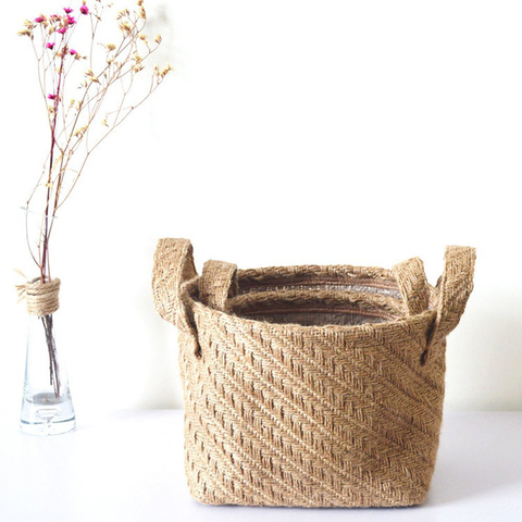 Panier de rangement de pot de fleur en tissu tissé de Jute, sac de rangement de jouets pour enfants, articles divers, panier à linge WF1107 ► Photo 1/6