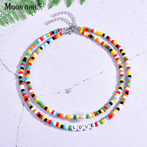 Perles de rocaille amour Collier ensembles pour femmes tour de cou multicouche avec nom mode perle Boho Vintage Streetwear Collier Femme ► Photo 1/6