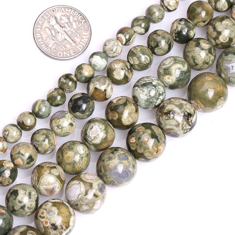 Perle ronde de jaspe en Rhyolite verte naturelle de qualité AA, pour la fabrication de bijoux, 15 pouces, à faire soi-même, à la mode, pour Bracelet et collier ► Photo 1/6