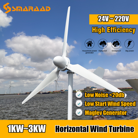 Turbine éolienne horizontale 24-220v, 1kw, 2kw, 3kw, faible Rpm, haute efficacité, à usage domestique, bateau agricole ► Photo 1/1