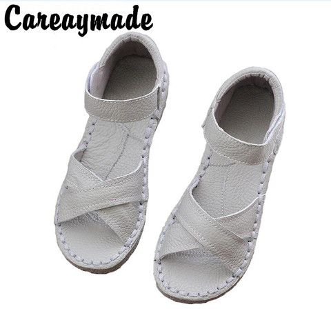 Careaymade-sandales en cuir véritable, chaussures blanches faites à la main, les chaussures plates rétro art mori fille, chaussures de loisir à la mode ► Photo 1/6