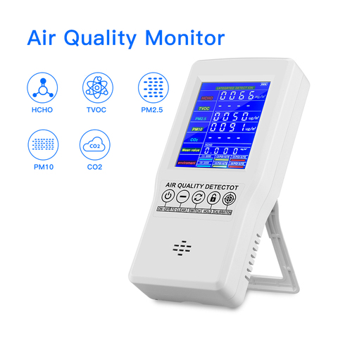 Moniteur de qualité de l'air PM2.5 PM10 | Formaldéhyde HCHO tcov CO2 détecteur numérique LCD analyseur de gaz, testeur de qualité de l'air portable ► Photo 1/6