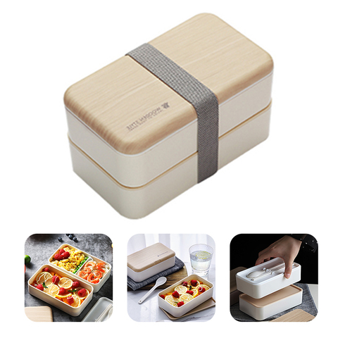 Boîte à déjeuner de style japonais Double couche séparée Bento boîte Portable micro-ondes boîte à déjeuner pour travailleur de bureau enfants boîte de nourriture ► Photo 1/6