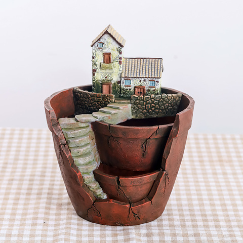 1 pc Creative Résine Décoratif Plante Succulente Pot pour Fée Jardin De Bureau Pot De Fleur Jardin Décoration ► Photo 1/6