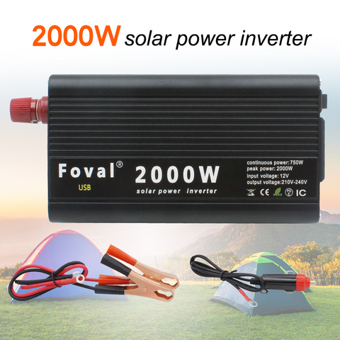 Onduleur de puissance Portable 2000 W 2000 Watt, convertisseur de tension 12V/24V DC vers 110V/220V AC, onde sinusoïdale modifiée ► Photo 1/6