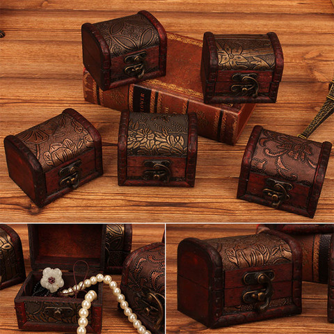 Boîte de rangement en bois Vintage, boîte de rangement en bois fait à la main pour bijoux Bracelet perle étui cadeau ► Photo 1/6