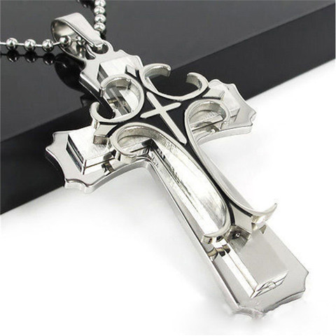 Or jésus croix chaîne collier pendentif pour hommes mâle acier inoxydable bijoux femme accessoires en gros ► Photo 1/6