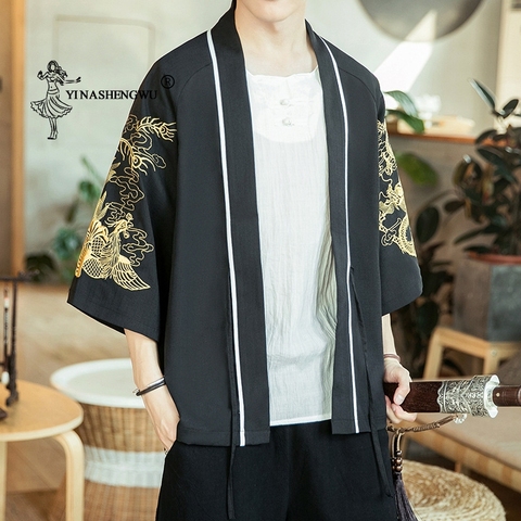 Kimono japonais traditionnel Yukata, Cardigan pour homme, vêtement de plage asiatique mince, à la mode décontracté ► Photo 1/6