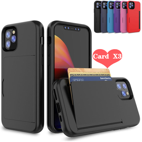 Couleur bonbon étui pour iPhone 11 11 Pro 7 8plus 6 6s X XS MAX XR étui armure carte fente couverture pour iPhone 11 11Pro 11Pro Max 7 8 ► Photo 1/6