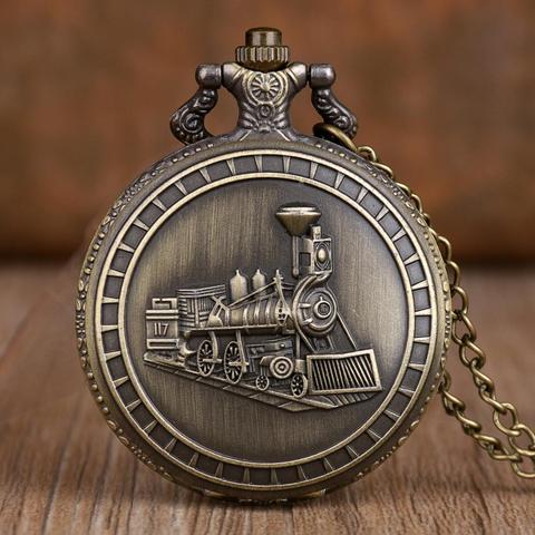Steampunk – montre de poche rétro en Bronze avec pendentif, à Quartz, avec chaîne, pour Train, Locomotive, cadeaux ► Photo 1/5