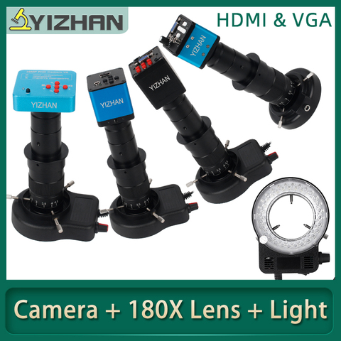 YIZHAN-Microscope vidéo numérique à caméra 180X c-mount 1080, lumière annulaire, 38MP 13MP HDMI VGA full HD LED P, 60F/S ► Photo 1/6