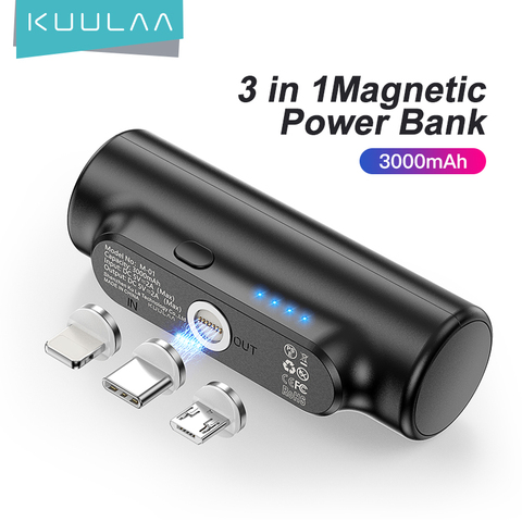 KUULAA batterie d'alimentation magnétique 3000mAh Mini chargeur magnétique PowerBank pour batterie externe magnétique Portable Mobile d'urgence Xiaomi ► Photo 1/6