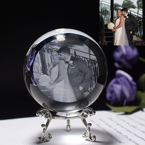 Boule de Photo en verre personnalisée, sphère de cristal, gravure en laser, Globe personnalisé, décoration de la maison, cadeau de noël ► Photo 1/6