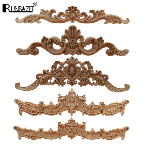 RUNBAZEF-sculpture sur bois, style européen, vente en gros d'armoires de portes multi-spécifications Applique en bois, décalcomanies longues, naturel ► Photo 1/6