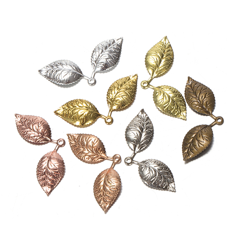 Fournisseur de bijoux en forme de feuille 13x32mm, 50pcs Style européen, couleur argent/or, pendentif breloques ► Photo 1/6