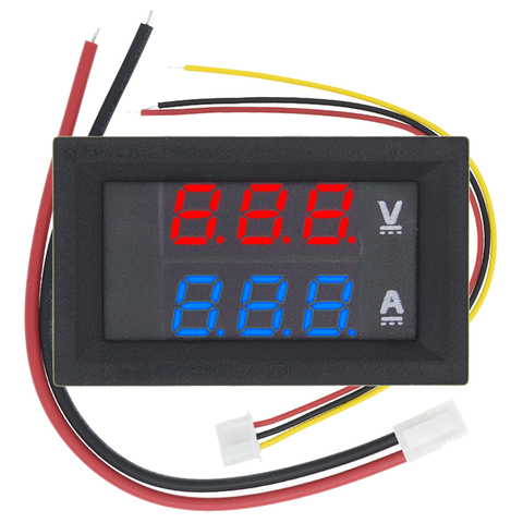 Voltmètre numérique DC 0-100V, 10a, double affichage, détecteur de tension, panneau de mesure de courant, ampèremètre rouge/bleu 0.28