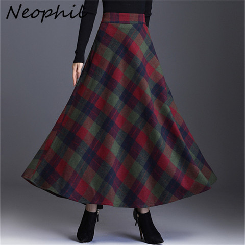 Neophil-jupe en laine grande taille 3XL, vêtement Tartan plissé ligne A, poches, Style anglais, pour femmes, hiver, 2022 ► Photo 1/6