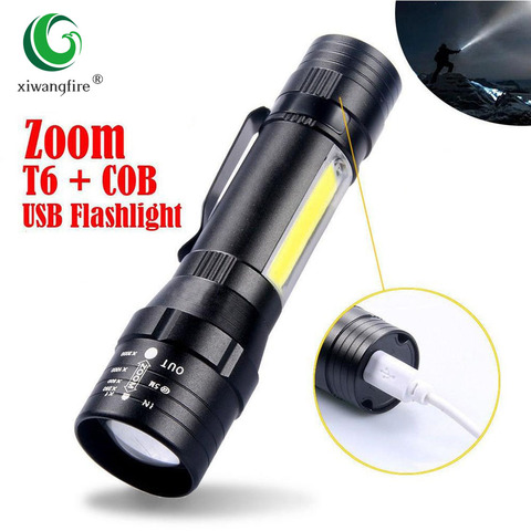 Lampe torche Portable COB lampe de poche LED, batterie intégrée, Zoom, lampe torche d'urgence étanche avec 3 modes ► Photo 1/6