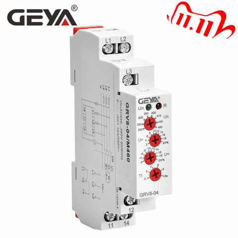 GEYA – relais de surveillance de tension triphasé, avec protection de Phase, retardateur, surtension et sous-tension, Rail Din, GRV8-04 ► Photo 1/6