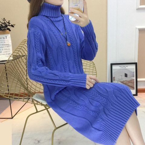 Robe à col roulé pour Femme, Pull épais et chaud, couleur unie, côtelé, Long, tricoté, collection Hiver 2022 ► Photo 1/6