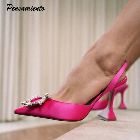 2022 marque femmes pompes de luxe cristal Slingback talons hauts été mariée chaussures confortable triangle talon fête chaussures de mariage ► Photo 1/6