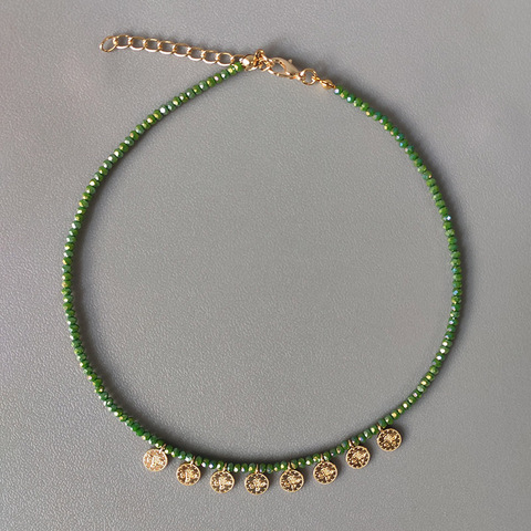 Collier avec perles de cristal pour femmes, pendentif exquis, ras du cou, de style bohémien, accessoires, facettes, bijoux, cadeaux ► Photo 1/6