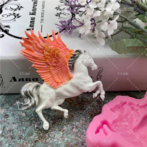 Moule à gâteau Fondant en Silicone avec cheval d'ange Animal, tapis de décoration en argile au chocolat, outil de cuisson à faire soi-même, accessoires de cuisine Sugarcraft ► Photo 1/6