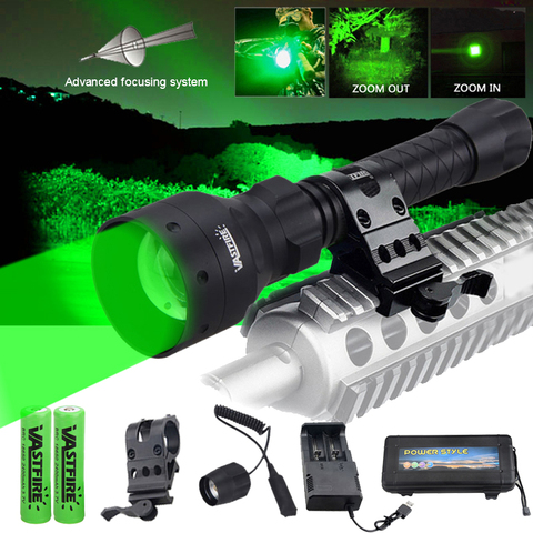 Lampe de poche Zoomable de 500 Yards pour la chasse, objectif 55mm, lumière pour pistolet tactique sous canon + support de lunette de visée + interrupteur + chargeur USB 18650 ► Photo 1/6