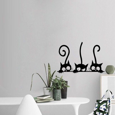 Autocollants muraux en vinyle, jolis trois chats noirs, pour bricolage, décoration de chambre d'animaux, personnalité ► Photo 1/6