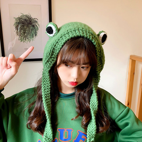 Mode grenouille chapeau bonnets tricoté chapeau d'hiver solide Hip-hop Skullies tricoté chapeau chapeau accessoire de Costume cadeaux chaud hiver Bonnet ► Photo 1/6