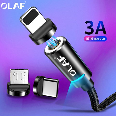 Câble magnétique 3A USB Micro et Type C pour recharge rapide et transfert de données, cordon de chargeur aimanté pour téléphone Samsung, Xiaomi, iphone et Android ► Photo 1/6