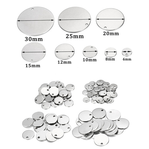 10-50pcs 6-30mm rond en acier inoxydable estampage étiquettes de chien vierges pendentifs Bracelet à bricoler soi-même breloque trouvailles de bijoux fournitures en gros ► Photo 1/6