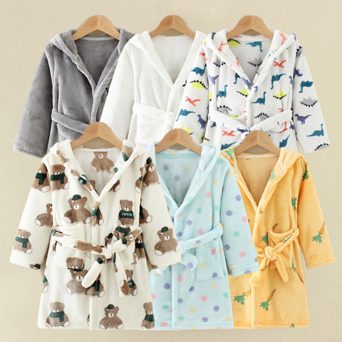 Enfants Robes de bain flanelle hiver enfants vêtements de nuit Robe infantile Pijamas chemise de nuit pour garçons filles pyjamas 10-2 ans bébé vêtements ► Photo 1/6