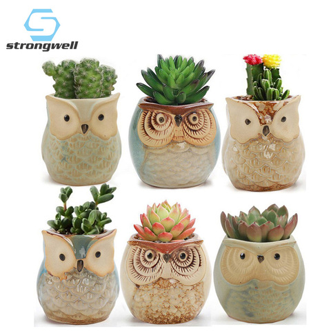 Fort bien en céramique hibou forme succulente Pot de fleur maison salon décoration plante en Pot Vase décoration planteur bonsaï Pots ► Photo 1/6