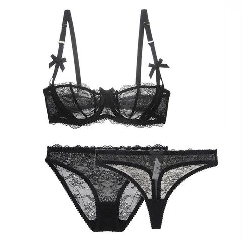 Ensemble de soutien-gorge ultra-mince en dentelle pour femmes, lingerie sexy, armatures transparentes, sous-vêtement confortable ► Photo 1/6