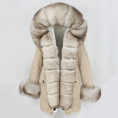 OFTBUY-veste d'hiver en vraie fourrure pour femme, manteau en vraie fourrure naturelle, col en vraie fourrure de renard, ample Long, grand vêtement d'extérieur détachable, à la mode, 2022 ► Photo 1/6