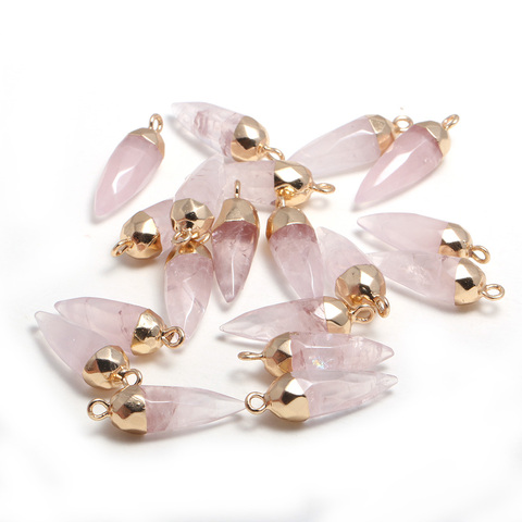 3 pièces pierre naturelle balle forme Section Rose Quarts pendentifs pierre naturelle pendentif pour la fabrication de bijoux collier à faire soi-même taille 13x26mm ► Photo 1/3