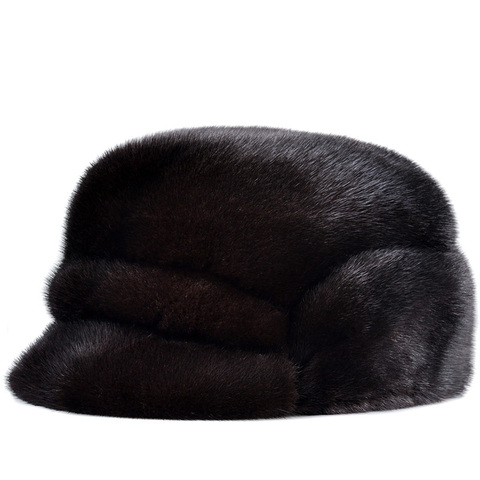 Chapeaux de bombardier en fourrure de vison véritable pour homme, casquette de Marten, noir/marron, moto pour personnes âgées, cadeau pour papa, Gorra russe, hiver ► Photo 1/6