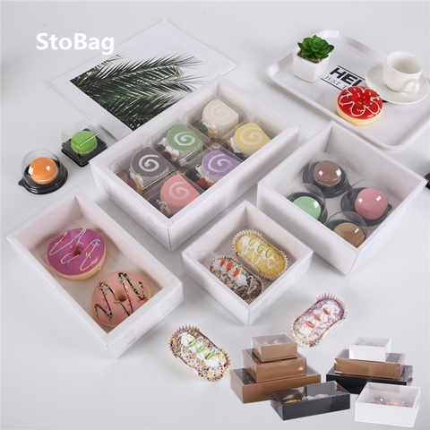 StoBag-boîte en papier alimentaire pour gâteaux, 10 pièces, Carton avec couvercle Transparent, donuts, chocolat, coffret cadeau d'anniversaire pour événements et fêtes ► Photo 1/6