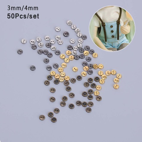 50pcs 3mm 4mm Mini boutons en métal boutons ronds poupée boutons pour 1/12 1/6 bricolage couture poupée vêtements accessoires ► Photo 1/6